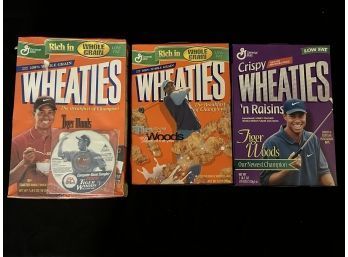 Collector's Dream- 3 Sealed Tiger Woods Wheaties Boxes Including 2000 Box With EA Sports Tiger Game