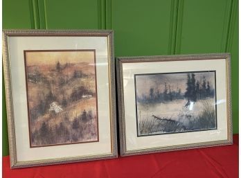 Pair Of Original Watercolor Landscape Prints In Antique Frames 18' X 14'