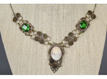 Vintage Filigree Necklace With Hand-carved Shell Cameo