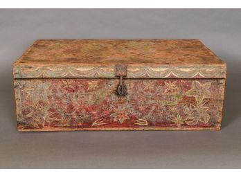 Antique Hand Painted Wooden Trunk