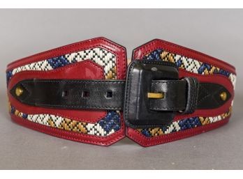 BURBERRY PRORSUM Leather And Raffia Waist Belt - Made In Italy (Size 32)