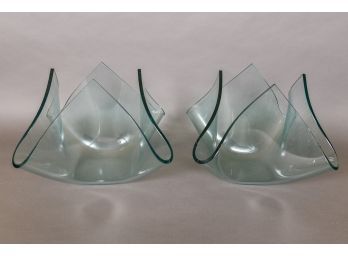 Pair Of Vintage Fontana Arte 1930's 'Cartoccio Q' Crystalline Glass Vases By Pietro Chiesa