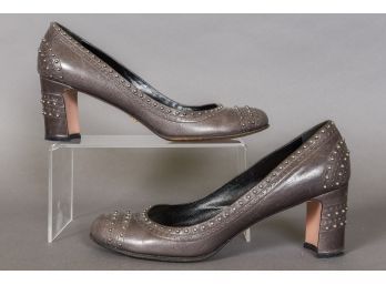 PRADA Studded Leather Pump Shoes - Made In Italy (Size 39)