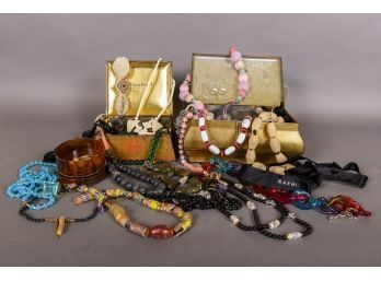 Large Collection Of Vintage Beaded Assorted Necklaces, Tin Boxes And More