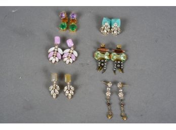 Six Pairs Of Crystal Art Deco Style Pierced Earrings