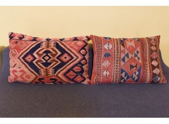 Pair Of Turkish Kilim Decorative Throw Pillows