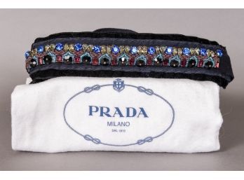 PRADA Jeweled Beaded Velvet Belt - Made In Italy