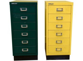 Pair Of Bisley Six Drawer File Steel Cabinets
