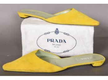 PRADA Yellow Suede Mules - Made In Italy (Size 38 1/2)