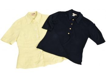 HERMES Paris Yellow Linen Button Down Shirt (Size 38) And HERMES Paris Henley Shirt (size Large)