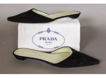 PRADA Black Suede Mule Slides - Made In Italy (Size 38 1/2)