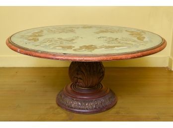 Signed Dane Renee Simmon 1944 Hand Painted Carved Wood Cocktail Table
