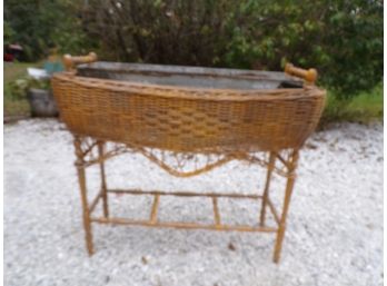 Antique Wicker Plant Stand W/metal Liner