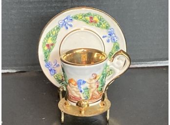 Vintage GV Capodimonte Gilded Footed Demitasse Cup And Saucer