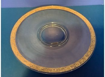 Vintage Round Glass Cake Plate Gold Trim