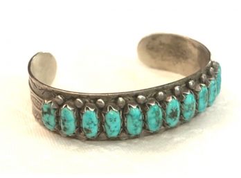 ZUNI Silver Cuff With Turquoise , Signed