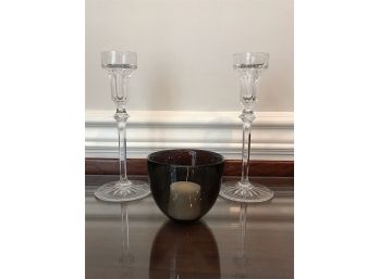 Glass Candlesticks And Orrefors Votive