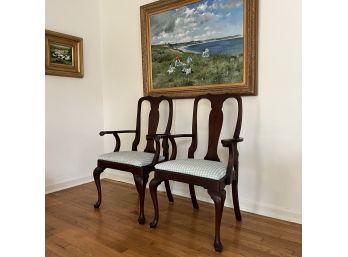 A Pair Of Henkel Harris Queen Anne Style Shield Back Arm Chairs