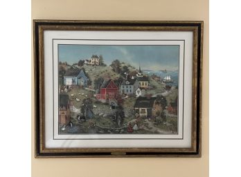 A Framed Signed And Numbered Lithograph By Linda Nelson Stocks - Stonehill Village