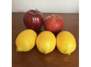 Paper Mache Faux Fruit - 2 Apples, 3 Lemons