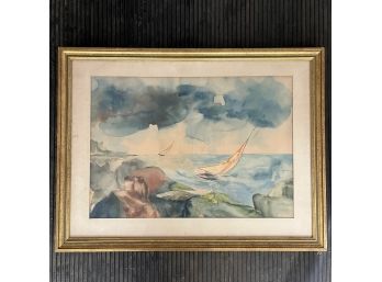 A Charming Vintage Watercolor Nautical Scene Signed Matted And Framed