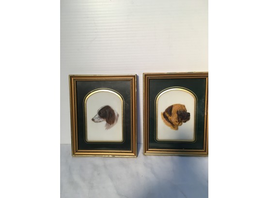 Pair Of Antique Small  Dog Paintings