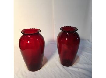 Pair Of Vintage Ruby Glass Vases