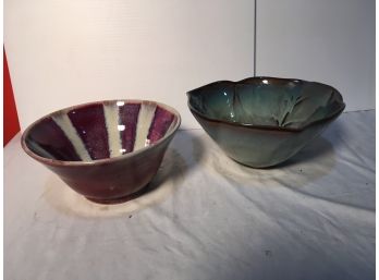 Two Modern Artist Sign Pottery  Bowls
