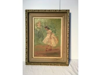 Ballerina Oil On Board Vintage Painting