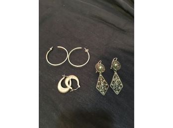 Three Pairs Of Sterling Silver Earnings
