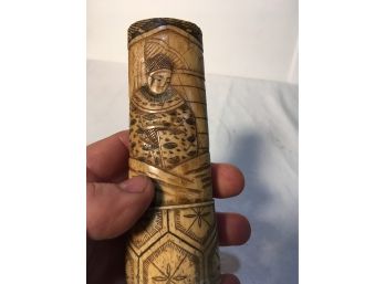 Antique Carved Bone Samurai Sword Handle