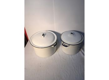 Two Enamel Cooking  Pots