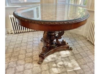 Vintage 42' Round Mahogany Marquetry Dining Table