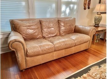 Three Seater Leather Sofa With Nail Head Details