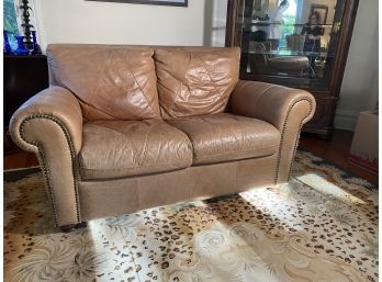 Leather Loveseat With Nailhead Details