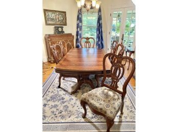 Vintage Double Pedestal Burled Mahogany Dining Table With 10 Mahogany Dining Chairs