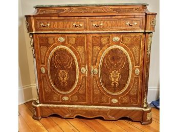 Fine Mahogany Side Cabinet With Floral Marquetry  With Marble Top