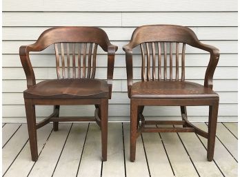 Two Vintage Oak Library Chairs