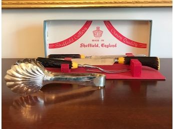 Sheffield Carving Set And Silverplate Serving Piece