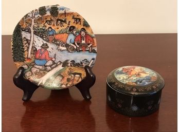 Collectible Plate And Covered Trinket Music Ceramic Box