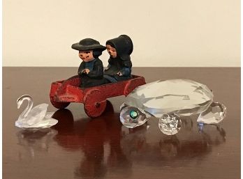 Swarovski Swan And Crystal Turtle And Amish In A Wagon