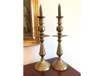 Pair Of Vintage Brass Beehive Candlestick Sticks