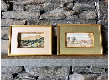Two Small Framed Watercolors In Gold Frames