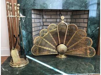 Brass Fireplace Screen And Brass Tools