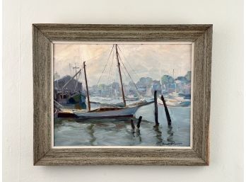 Robert Charles Gruppe Original Oil On Canvas, Gloucester Fishing Boat Scene
