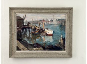 Robert Charles Gruppe Original Oil On Canvas, Lobster Docks