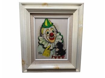 Vintage Framed Engraved Resin Plate Clown Art, K Chin