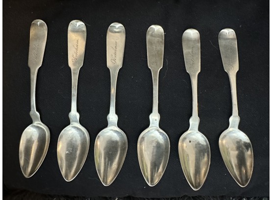 Set Of 6 Antique W.M. Root Coin Silver Teaspoons ~ Ketcham ~ C 1850