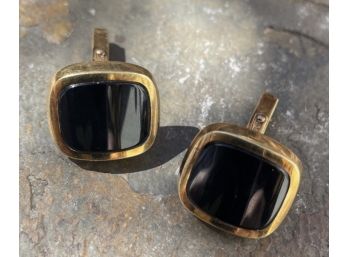 Gorgeous 14K Yellow Gold And Onyx S  F Cufflinks