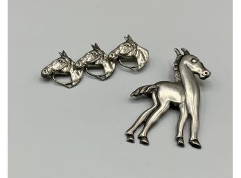 2 Vintage Sterling Horse Pins/Brooches ~